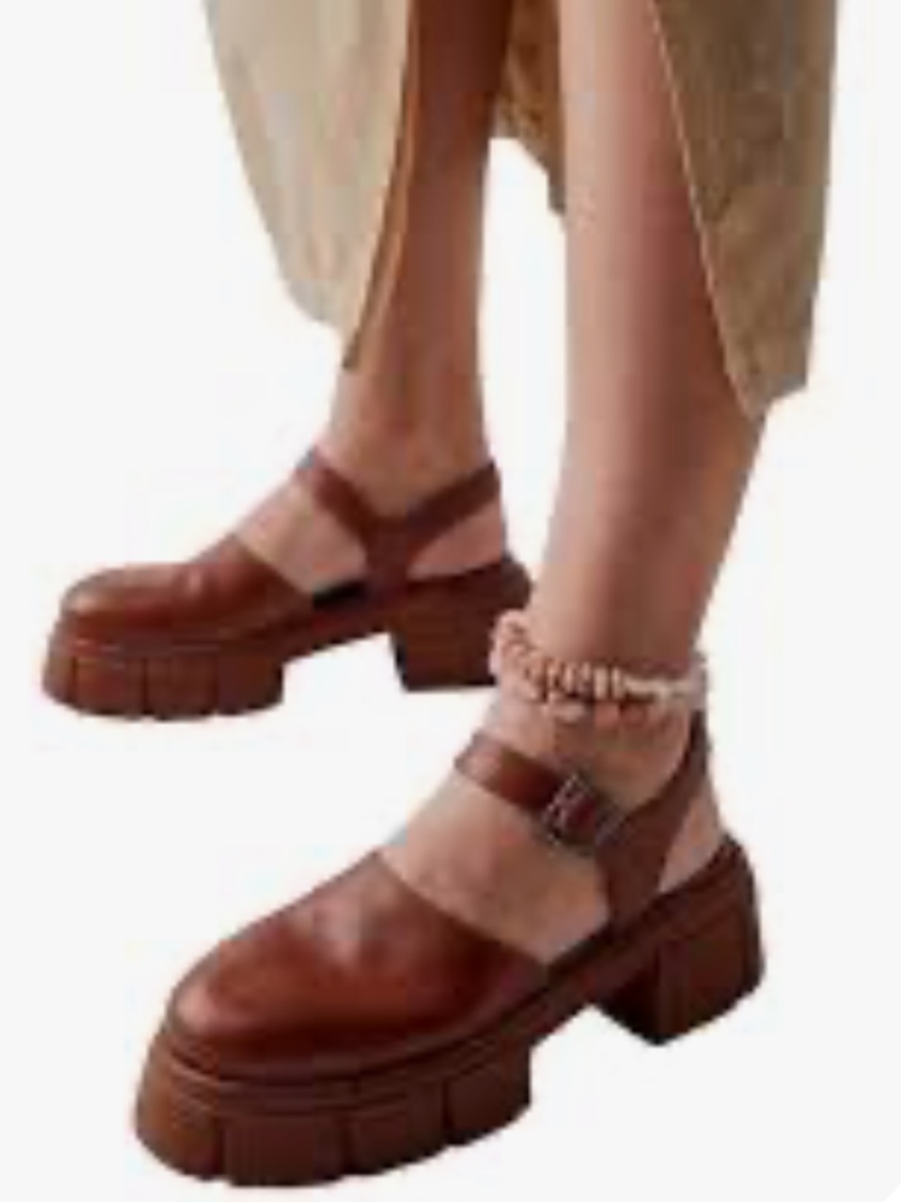 Free People Milan Mary Jane platform shoes, brown leather, chunky sole Size 7.5 - Picture 2 of 7